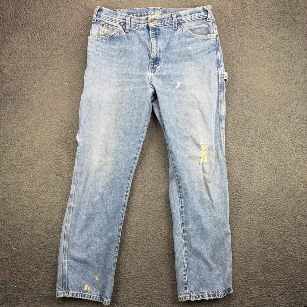 Dickies Mens Blue Carpenter Jeans Distressed Paint Splatter 34x34 W941840